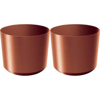 Prosperplast Plantenpot/bloempot Babylon - 2x - kunststof - buiten/binnen - koper - D20 x H20 cm - Plantenpotten