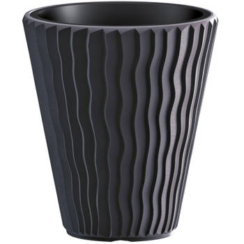 Prosperplast Plantenpot/bloempot Sand Waves - buiten/binnen - kunststof - antraciet - D39 x H43 cm - Plantenpotten