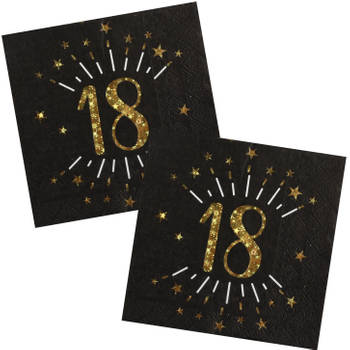 Verjaardag feest servetten leeftijd - 20x - 18 jaar - goud - 33 x 33 cm - Feestservetten