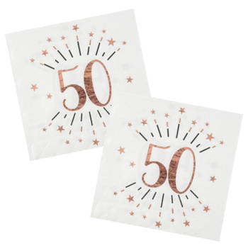 Verjaardag feest servetten leeftijd - 20x - 50 jaar - rose goud - 33 x 33 cm - Feestservetten