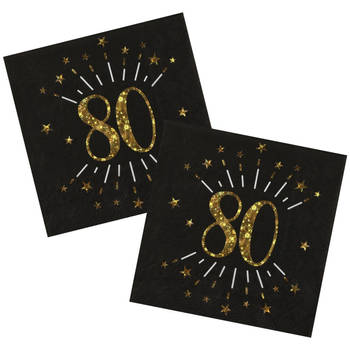Verjaardag feest servetten leeftijd - 20x - 80 jaar - goud - 33 x 33 cm - Feestservetten