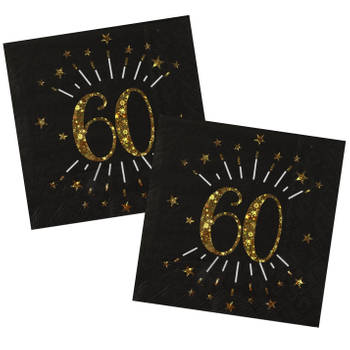 Verjaardag feest servetten leeftijd - 20x - 60 jaar - goud - 33 x 33 cm - Feestservetten