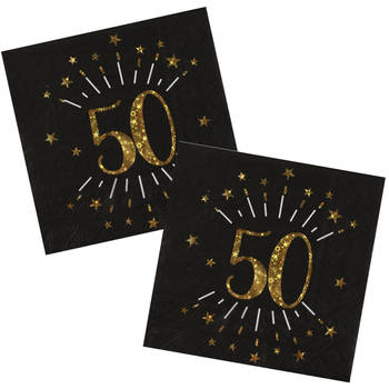 Verjaardag feest servetten leeftijd - 50x - 50 jaar - goud - 33 x 33 cm - Feestservetten