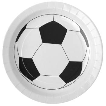 Santex feest wegwerpbordjes - voetbal - 10x stuks - 23 cm - wit/zwart - Feestbordjes