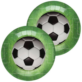 Santex feest wegwerpbordjes - voetbal - 20x stuks - 23 cm - groen - Feestbordjes