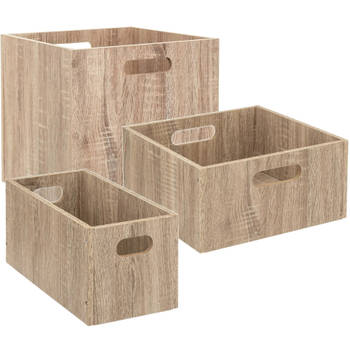 Set van 3x stuks opbergmanden/kastmanden 7/14/29 liter naturel van hout 31 cm - Opbergkisten