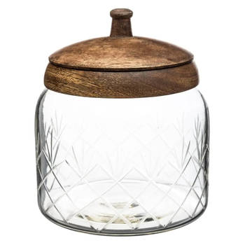 Snoeppot/voorraadpot 1,2L glas met houten deksel - Voorraadpot