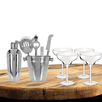 Excellent Houseware cocktails maken set 6-delig met 4x Margarita glazen - Cocktailshakers