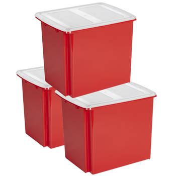 Sunware - Set van 3x opslagbox kunststof 45 liter rood 45 x 36 x 36 cm met deksel - Opbergbox