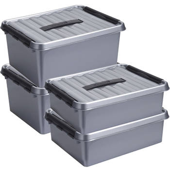Opberg boxen set 4x stuks 10 en 15 liter kunststof grijs met deksel - Opbergbox