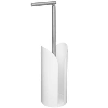 Staande wc/toiletrolhouder wit met reservoir en flexibele stang 59 cm van metaal - Toiletrolhouders