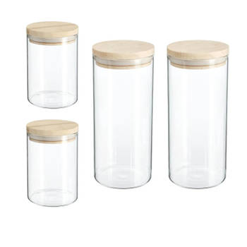 Set van 4x keuken voorraadbussen/potten glas 0.6 en 1.3 Liter inhoud - Voorraadpot