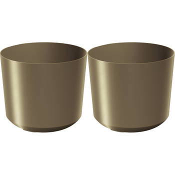 Prosperplast Plantenpot/bloempot Babylon - 2x - kunststof - buiten/binnen - goud - D20 x H20 cm - Plantenpotten