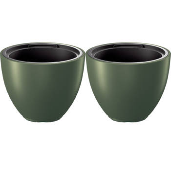 Prosperplast Plantenpot/bloempot Sevilla - 2x - buiten/binnen - kunststof - dennengroen - D30 x H23 cm - Plantenpotten