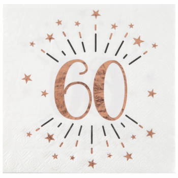 Santex Verjaardag feest servetten leeftijd - 10x - 60 jaar - rose goud - 33 x 33 cm - Feestservetten