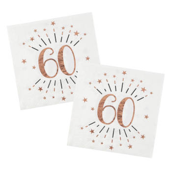 Verjaardag feest servetten leeftijd - 20x - 60 jaar - rose goud - 33 x 33 cm - Feestservetten
