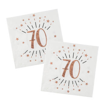 Verjaardag feest servetten leeftijd - 20x - 70 jaar - rose goud - 33 x 33 cm - Feestservetten