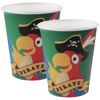Santex piraten thema feest wegwerp bekertjes - 20x stuks - 270 ml - karton - piraat themafeest - Feestbekertjes