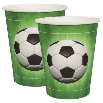 Santex feest wegwerp bekertjes - voetbal - 20x stuks - 270 ml - groen - karton - Feestbekertjes