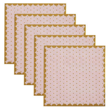 Santex feest servetten - stippen - 100x stuks - 25 x 25 cm - papier - roze/goud - Feestservetten
