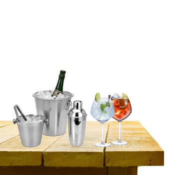 Complete bar set met 4x Gin Tonic cocktailglazen en cocktailshaker - Cocktailglazen