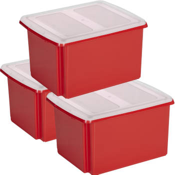 Sunware set van 3x opslagboxen kunststof 32 liter rood 45 x 36 x 24 cm met deksel - Opbergbox