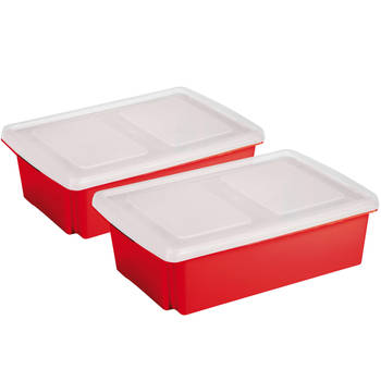 Sunware 2x opslagbox kunststof 30 liter rood 59 x 39 x 17 cm met deksel - Opbergbox