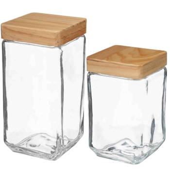 Keuken voorraadpotten glas met houten deksel - 2 formaten - 6x stuks - Voorraadpot