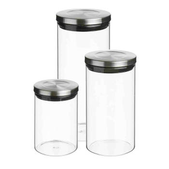 Set van 6x keuken voorraadbussen/potten glas RVS deksel - 3 formaten - Voorraadpot