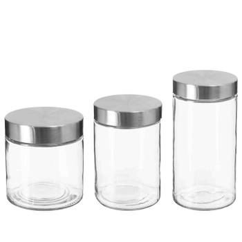 Set van 8x keuken voorraadbussen/potten glas RVS deksel - 3 formaten - Voorraadpot