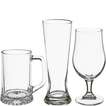 Bierglazen set - pilsglazen/bierpullen/bierglazen op voet - 12x stuks - glas - Bierglazen