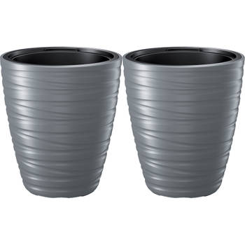 Prosperplast Plantenpot/bloempot Amazing - 2x - buiten/binnen - kunststof - steengrijs - D30 x H33 cm - Plantenpotten