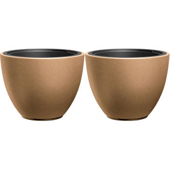 Prosperplast Plantenpot/bloempot Sevilla - 2x - buiten/binnen - kunststof - hout/beige - D39 x H30 cm - Plantenpotten