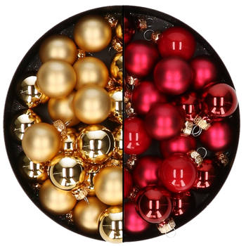 Mini kerstballen - 48x st - rood en goud - 2,5 cm - glas - Kerstbal