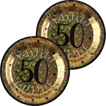 Verjaardag feest bordjes leeftijd - 20x - 50 jaar - goud - karton - 22 cm - Feestbordjes