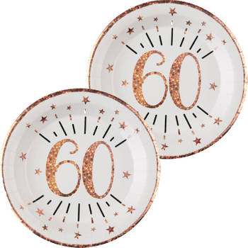 Verjaardag feest bordjes leeftijd - 20x - 60 jaar - rose goud - karton - 22 cm - Feestbordjes