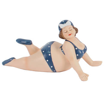 Home decoratie beeldje dikke dame liggend - donkerblauw badpak - 20 cm - Beeldjes