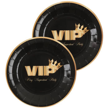 Santex VIP thema feest wegwerpbordjes - 20x stuks - 23 cm - goud/zwart themafeest - Feestbordjes