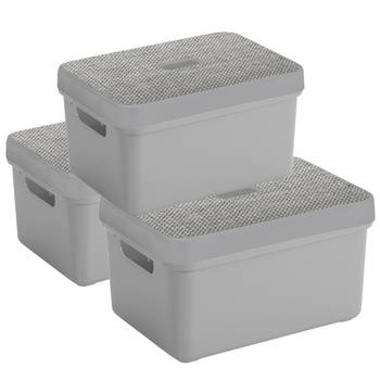 Sunware Opbergbox/mand - lichtgrijs - 5 liter - met deksel - set van 3x stuks - Opbergbox