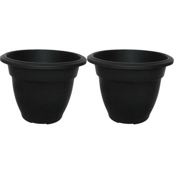 Whitefurze Buiten plantenpot/bloempot - 2x - zwart - kunststof - D45 x H35 cm - Plantenpotten