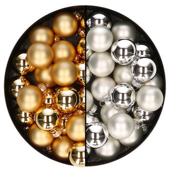 Mini kerstballen - 48x st - zilver en goud - 2,5 cm - glas - Kerstbal