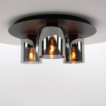 EGLO Gorosiba plafondlamp - E27(excl.) - 45cm - rookglas - Metaal - Zwart