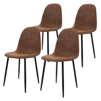 Eetkamerstoelen met rugleuning set van 4 bruin PU kunstleer met metalen poten ML-Design