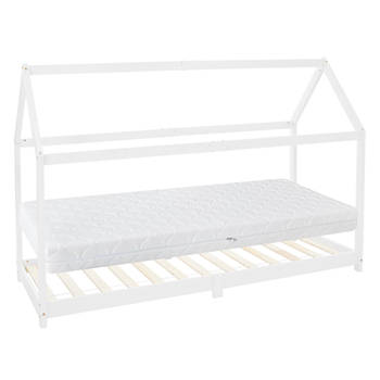 Kinderbed met dak en lattenbodem 90x200 cm White Pine ML Design