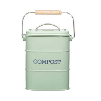 KitchenCraft - Compostbak Saliegroen - Staal - Duurzaam - Praktisch - Compostemmer - KitchenCraft Living Nostalgia