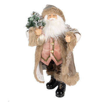 Clayre & Eef Beeld Kerstman 30 cm Beige Kunststof Kerstfiguren Beige Kerstfiguren