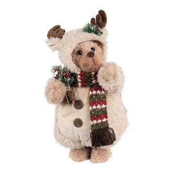 Clayre & Eef Kerstdecoratie Beer 38 cm Beige Bruin Stof Beige