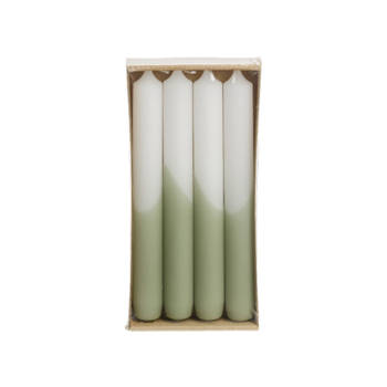 Rustik Lys Dinerkaarsen 'Half Dipped' set van 4 Wit met tea green