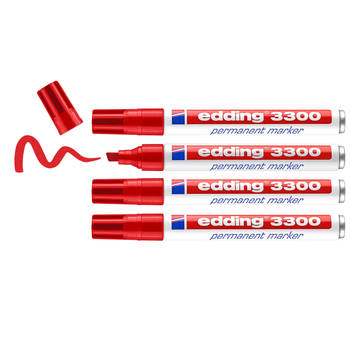 edding 3300/4 permanent marker blister rood - beitelvormige punt 1-5 mm - blister/4 st.