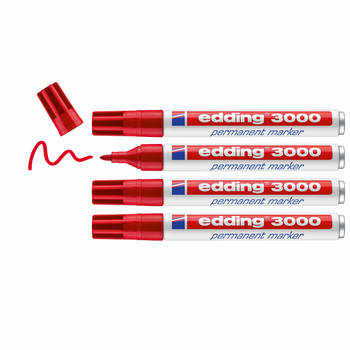 edding 3000/4 permanent marker blister - rood - 4 stuks - 1,5-3mm